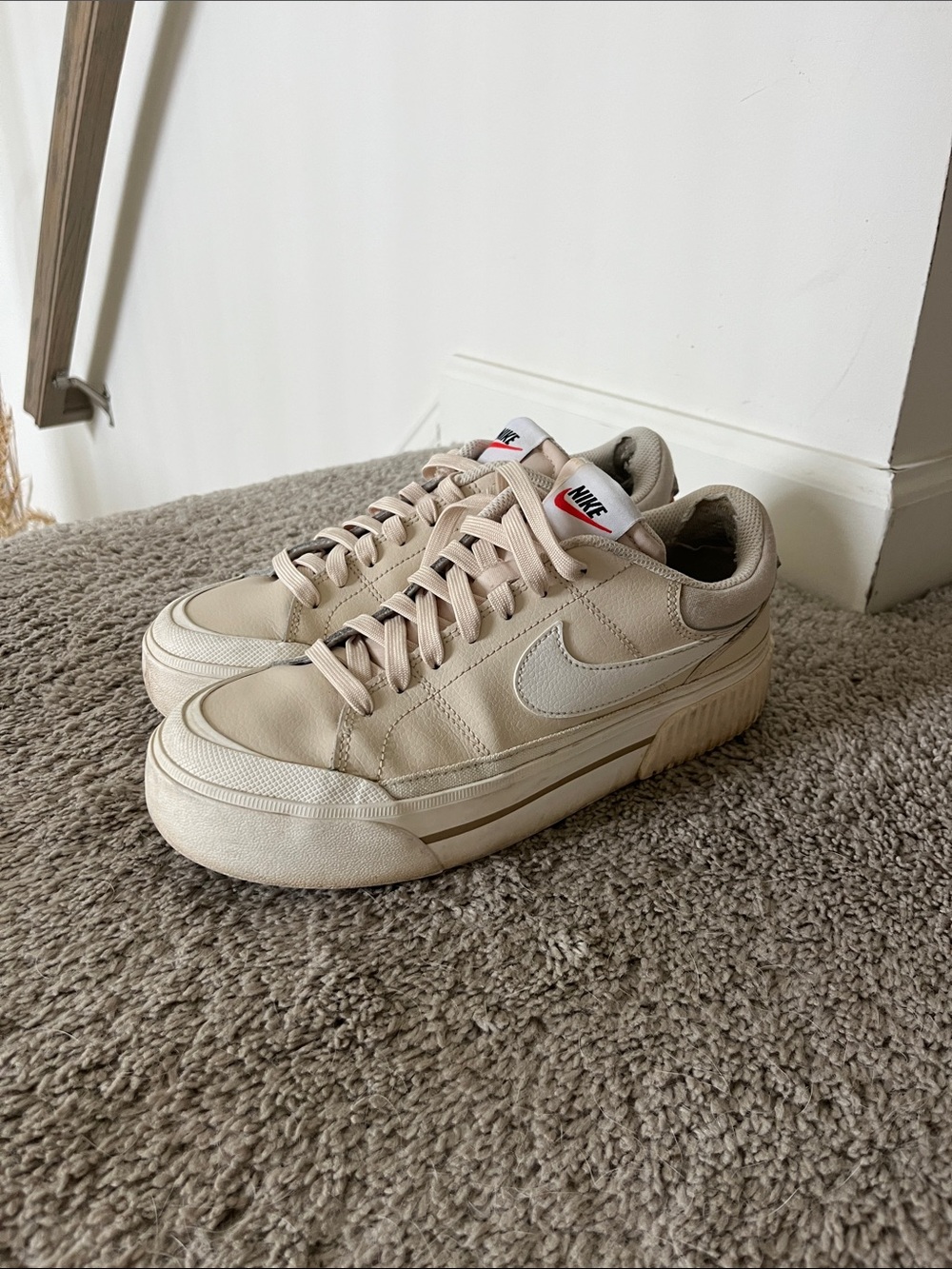 Nike Cream Low-Top Sneakers with Off-White Swoosh